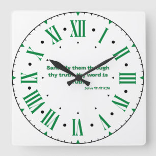 John 17:17 KJV Bible Verse Roman Numeral Square Wall Clock