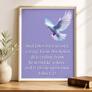 John 1:32 Descending Dove Purple Christian Poster