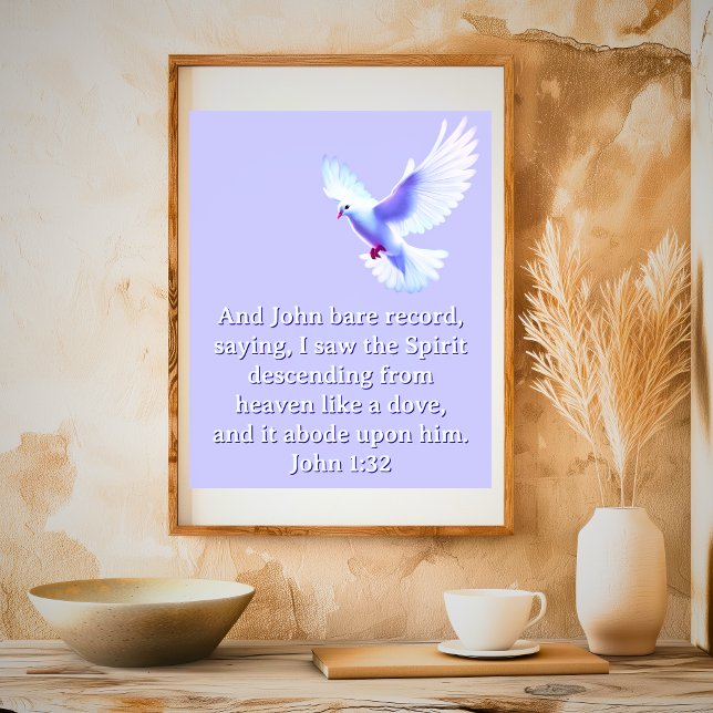John 1:32 Descending Dove Purple Christian Poster (John 1:32 Descending Dove Purple Christian Poster)