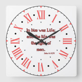 John 1:4 KJV Bible Verse II Roman Numeral Square Wall Clock