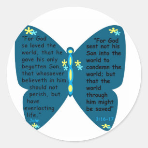 John 3: 16- 17 butterfly blue stickers