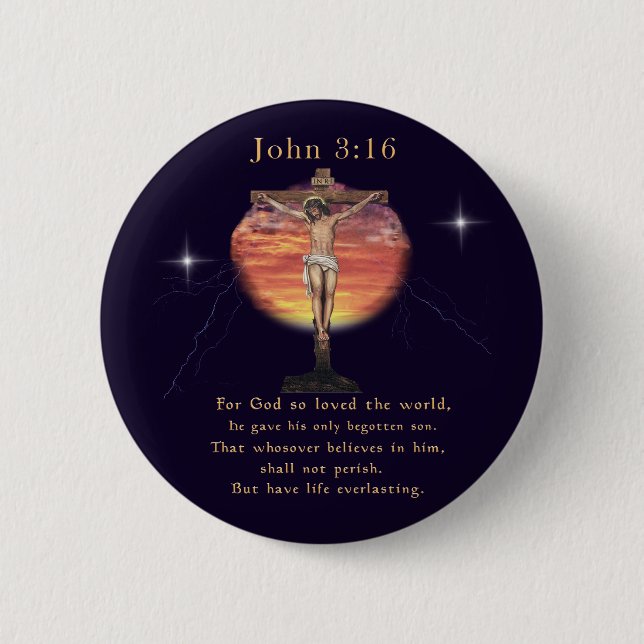 John 3:16 6 cm round badge (Front)