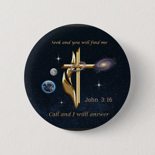 John 3:16     6 cm round badge (Front)