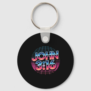 John 3_16 80s Retro Christian Faith Design  Key Ring
