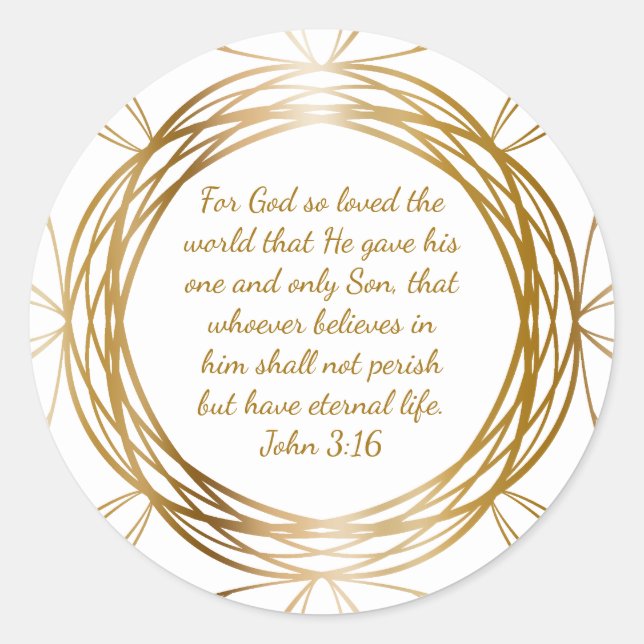 John 3:16 Bible Scripture Customise Gold Christmas Classic Round Sticker (Front)