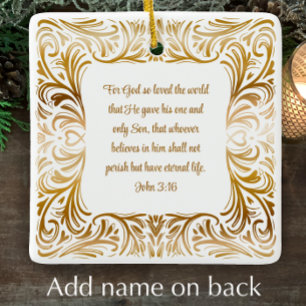John 3:16 Bible Scripture Personalised Christmas  Ceramic Ornament