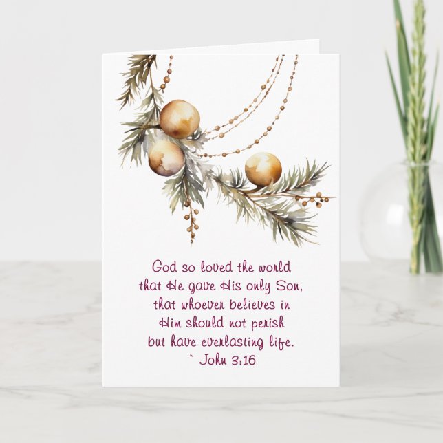 John 3:16 Bible Verse Christian Gold Christmas Holiday Card (Front)