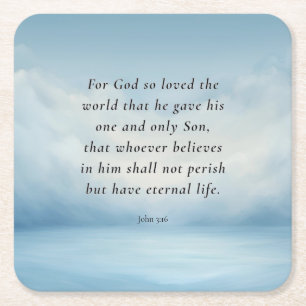 John 3:16 Bible Verse Image Square Paper Coaster