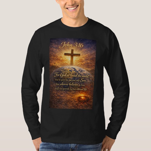 John 3:16 Bible Verse Men's Long Sleeve Tee (Front)