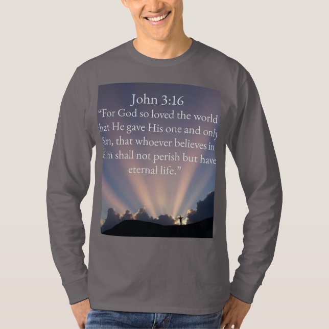 John 3:16 Bible Verse Men's Long Sleeve Tee Shirt (Front)