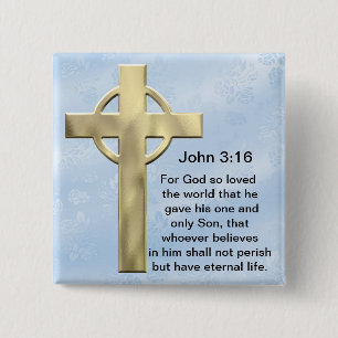 John 3:16 (blue) 15 cm square badge