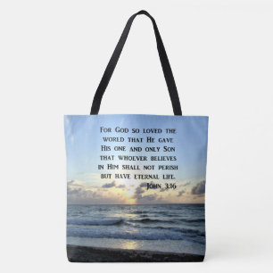 JOHN 3:16 BLUE SKIES SCRIPTURE PHOTO TOTE BAG