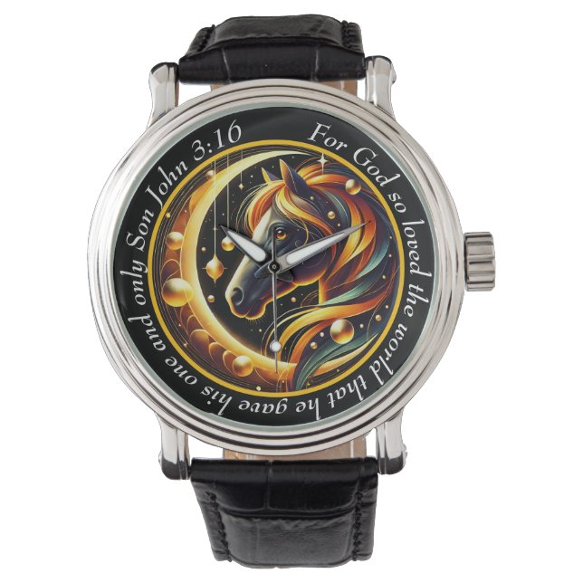 John 3:16 Celestial Horse Timepiece Spirit Faith Watch (Front)