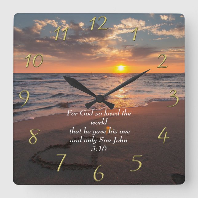 John 3:16 Christian Faith ocean with a sunset  Square Wall Clock (Front)