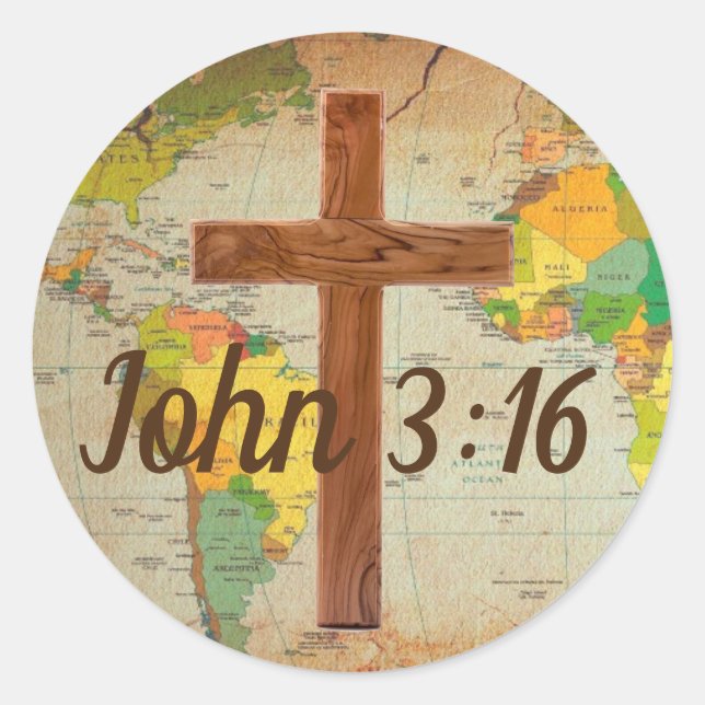 John 3:16 classic round sticker (Front)