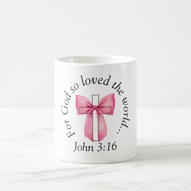 John 3:16 Coquette Pink Bow Cross Coffee Mug (Center)