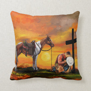 John 3:16 Cowboy at the Cross Praying Christian Cushion