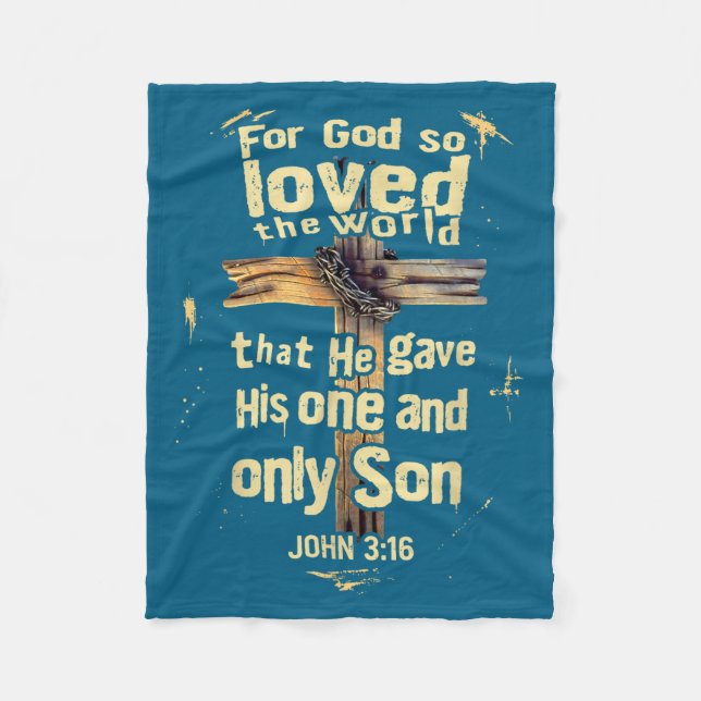 John 3 16 Cross Christian Bible Verse Fleece Blanket (Front)