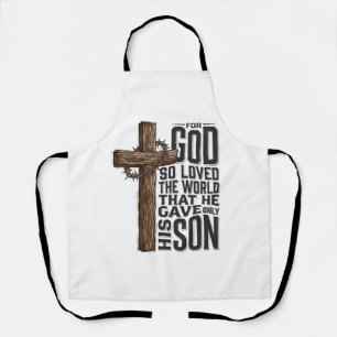 John 3_16 Cross Vintage Engraving Christian Design Apron