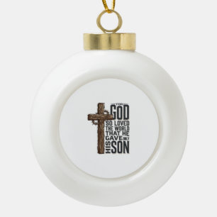 John 3_16 Cross Vintage Engraving Christian Design Ceramic Ball Christmas Ornament
