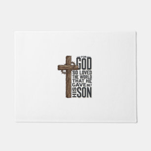 John 3_16 Cross Vintage Engraving Christian Design Doormat