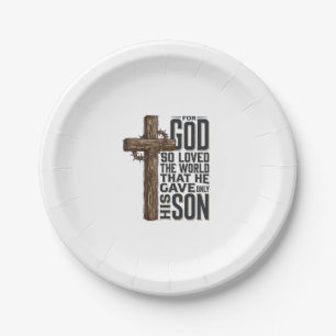 John 3_16 Cross Vintage Engraving Christian Design Paper Plate