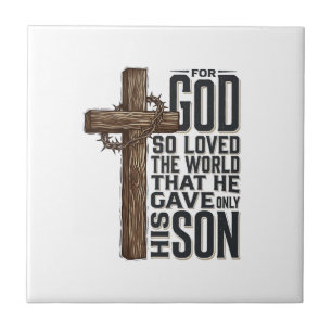 John 3_16 Cross Vintage Engraving Christian Design Tile