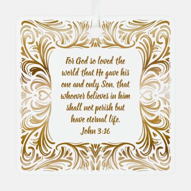 John 3:16 Custom Name Golden Unique Christmas  Metal Tree Decoration (Front)