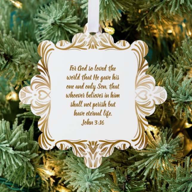 John 3:16 Custom Name Golden Unique Christmas  Tree Decoration Card (Insitu (Tree))