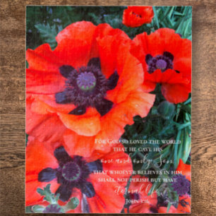 John 3:16 Custom Text   Red Poppy Original Photo Jigsaw Puzzle