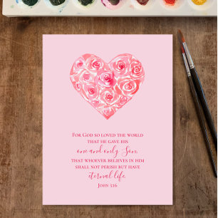 John 3:16 Custom Text   Watercolor Heart Valentine Holiday Postcard