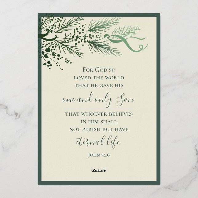 John 3:16 Elegant Modern Greenery Photo Christmas (Back)
