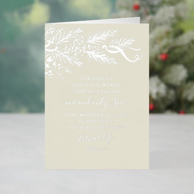 John 3:16 Elegant Modern Pine Christian Christmas Foil Holiday Card (Holiday In Situ)