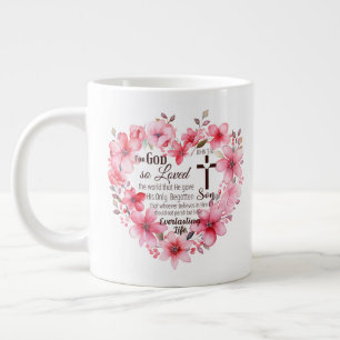 John 3:16 Floral Heart Bible Verse Large Coffee Mug