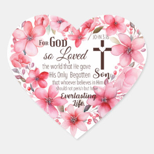 John 3:16 Floral Heart Bible Verse Sticker