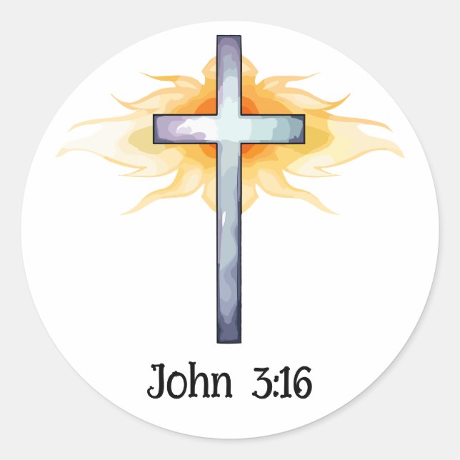 John 3:16 For God Loved The World Cross Classic Round Sticker (Front)