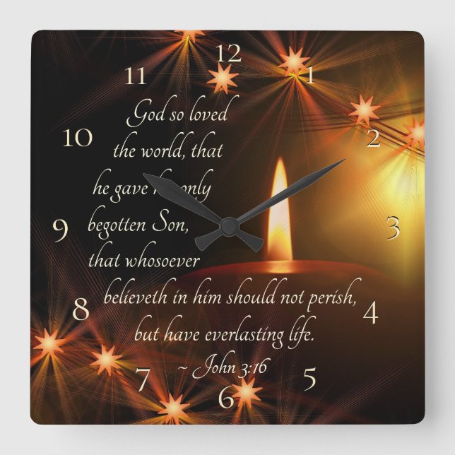 John 3:16 For God so loved the world, Bible Verse Square Wall Clock (Front)