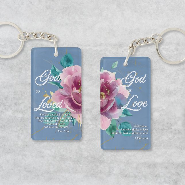 John 3:16 God Loves Pink Floral Christian Key Ring (Creator Uploaded)