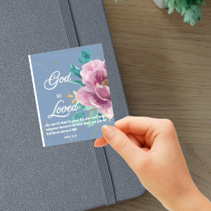 John 3:16 God so Loved Blue Floral Bible Verse