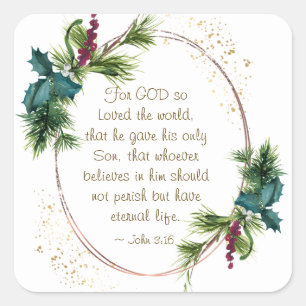John 3:16 God so Loved the World Christmas Square Sticker