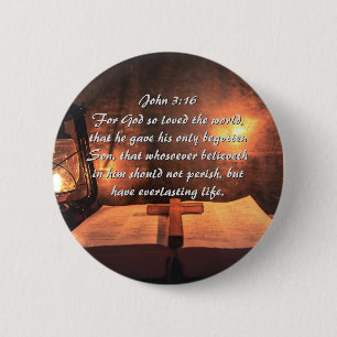 John 3:16 God so loved the world, lantern 6 Cm Round Badge