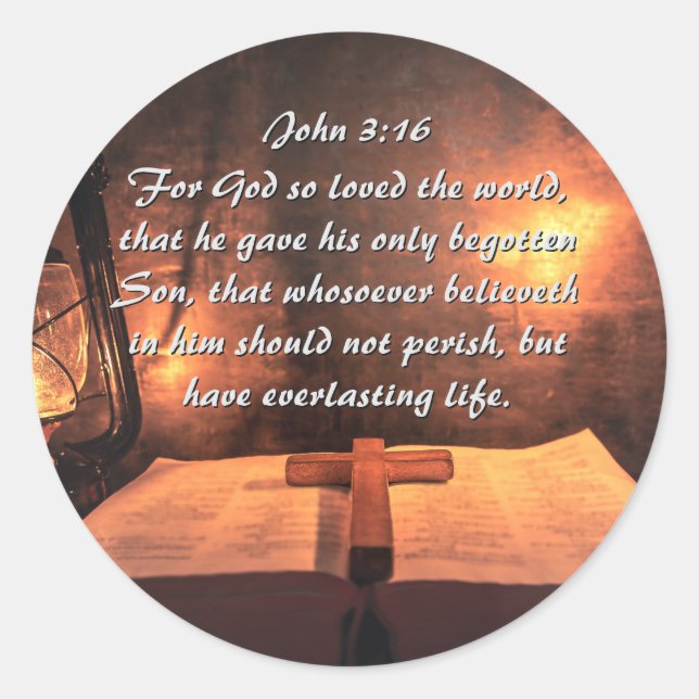 John 3:16 God so loved the world, lantern Classic Round Sticker (Front)