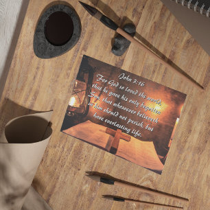 John 3:16 God so loved the world, lantern Postcard