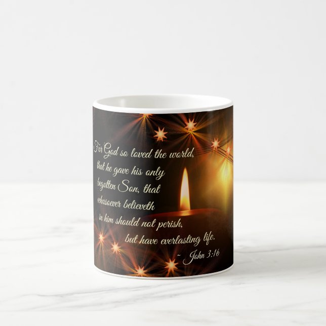 John 3:16 God so loved the world, Scripture Candle Coffee Mug (Center)