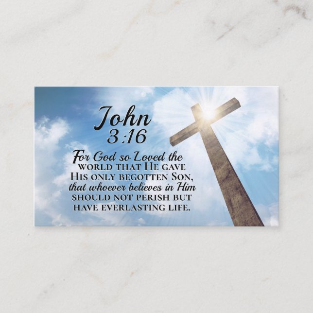 John 3:16 God so Loved the World Wooden Cross  Business Card (Front)