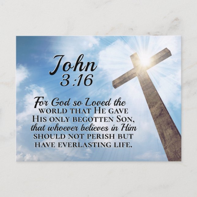John 3:16 God so Loved the World Wooden Cross  Postcard (Front)