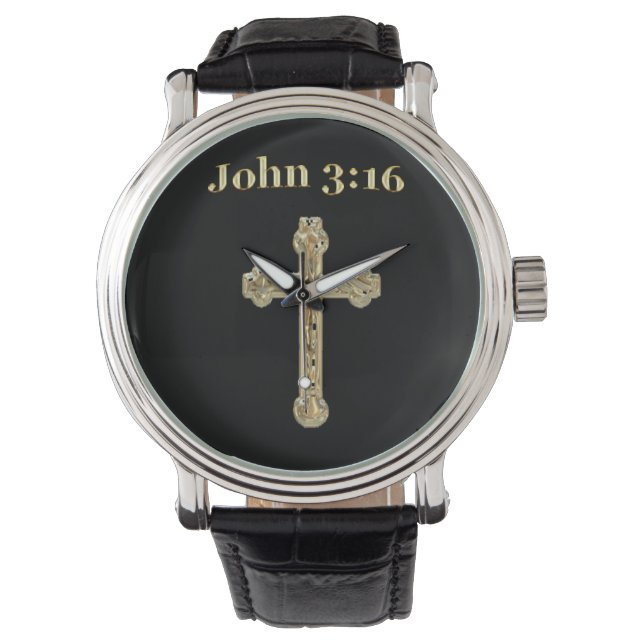 John 3:16 Gold cross Watch (Front)