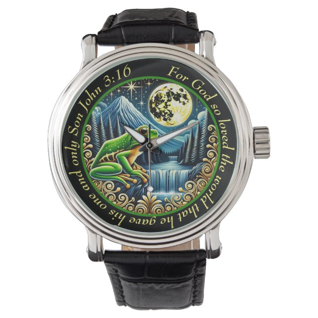 John 3:16 Golden Frog Hops Into Rustic Perfection Watch (Front)