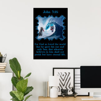 John 3:16 Grizzly Bears in the ocean Poster