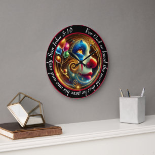 John 3:16 Jolly Clown with Red Nose and Balloons Large Clock
